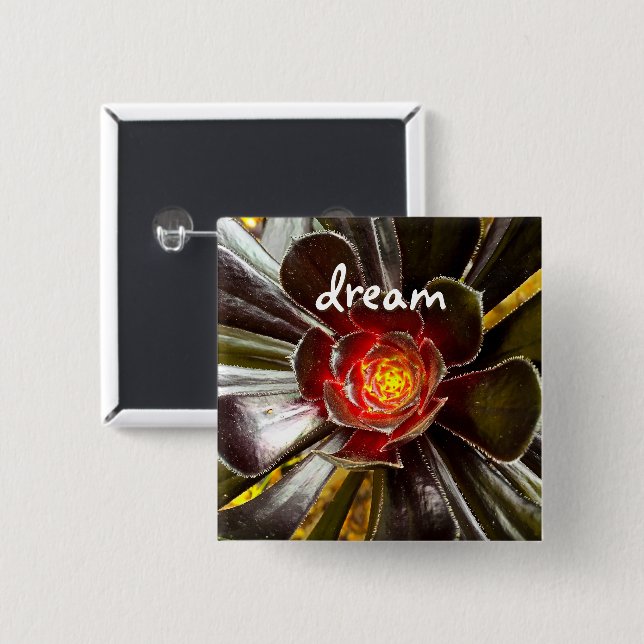 Black Cactus Photo Dream Quote Script Bold Modern 15 Cm Square Badge (Front & Back)