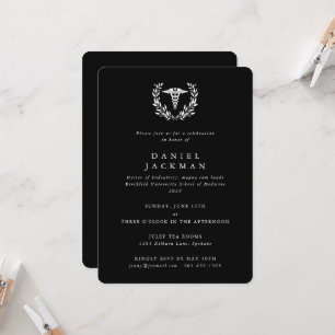 Black Caduceus+Laurel Medical School Graduation Invitation