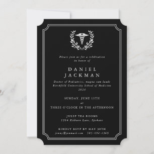 Black Caduceus+Laurel Medical School Graduation Invitation
