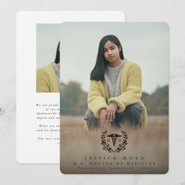 Black Caduceus MD Doctor of Medicine Graduation Announcement (Front/Back)