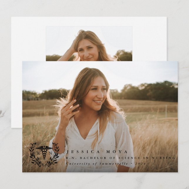 Black Caduceus RN Registered Nurse Graduation Announcement (Front/Back)