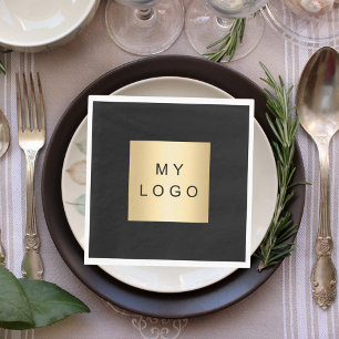 Black cafe bar business logo luncheon napkin