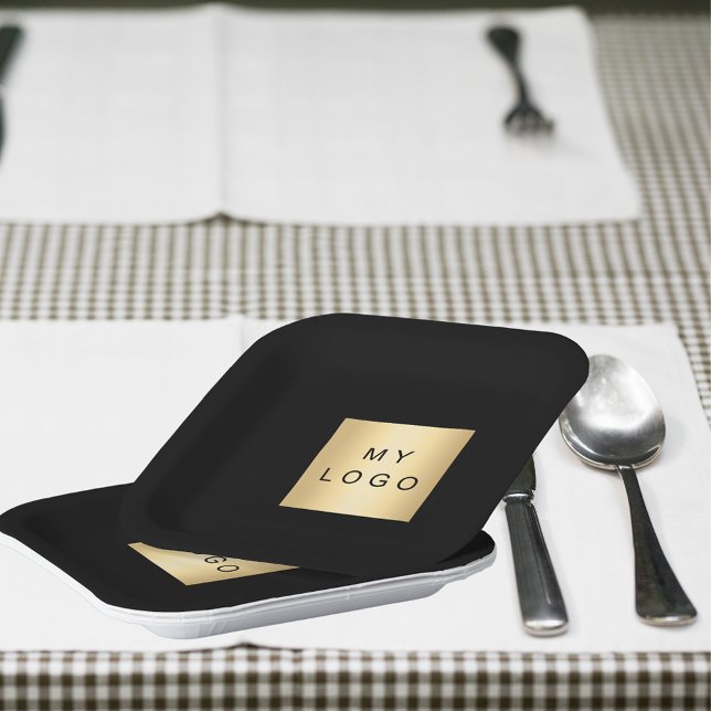 Black cafe bar business logo paper plate (Creator Uploaded)