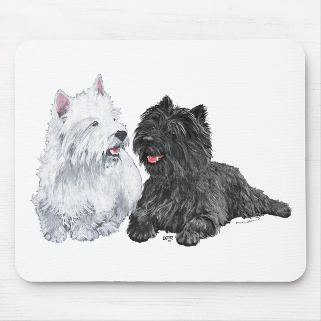 Black Cairn and West Highland Terriers Mouse Mat (Front)