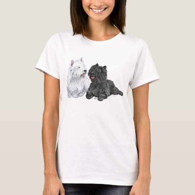 Black Cairn and West Highland Terriers T-Shirt (Front)