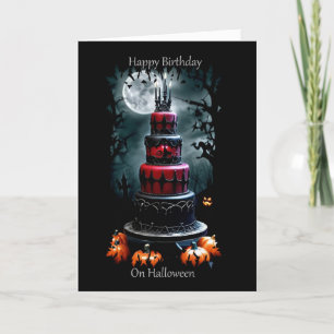 Black Cake Birthday on Halloween Card
