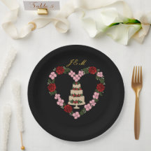 Black cake decoration with a rose heart