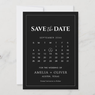 Black Calendar Modern Minimalist Wedding Elegant Save The Date