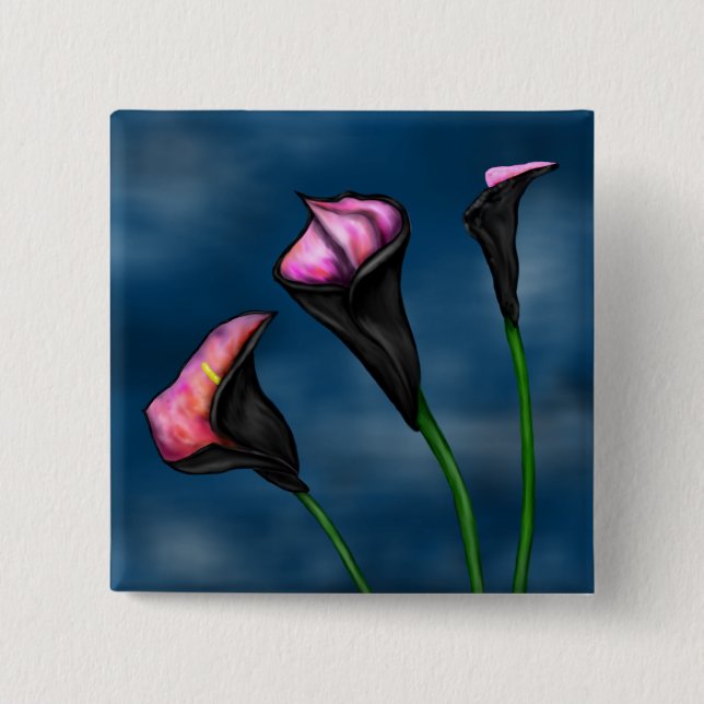 Black Calla Hot Pink Lilies 15 Cm Square Badge (Front)
