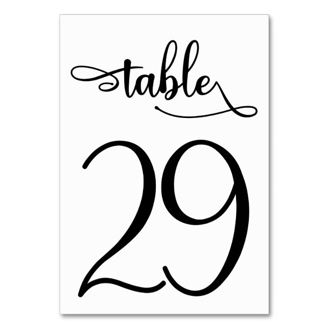 Black calligraphy 3.5x5 table number | Table 29 (Front)