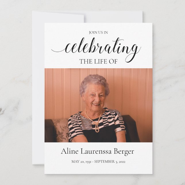 Black Calligraphy Celebration of Life Photo Invitation (Front)