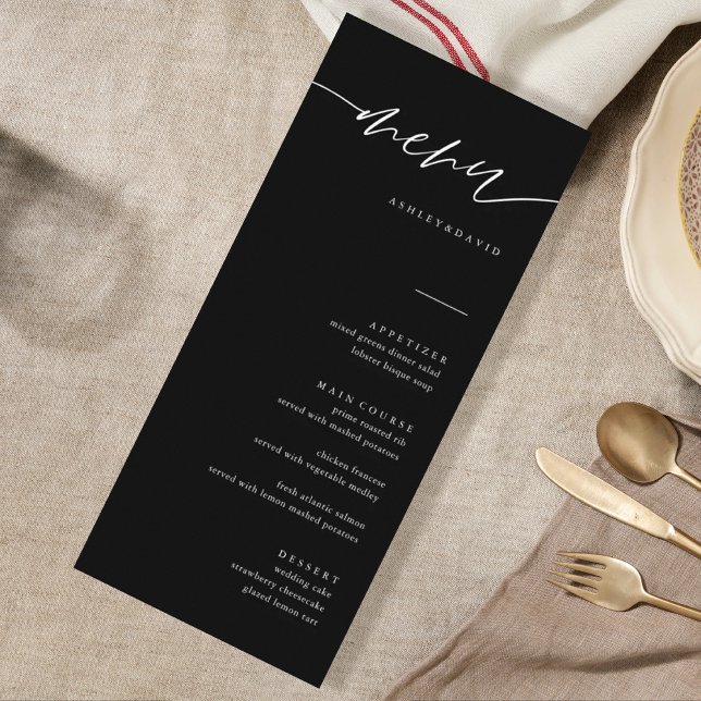 Black Calligraphy Elegant Wedding Menu Cards (Creator Uploaded)