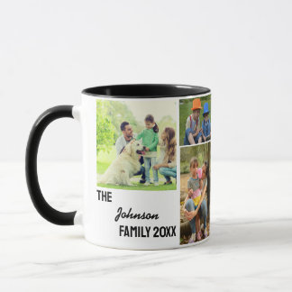 Black Calligraphy Family Photo Collage Mug