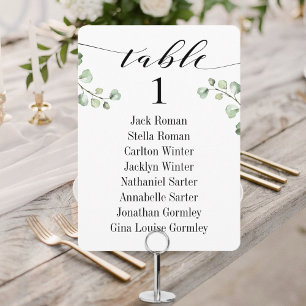 Black Calligraphy Greenery Seating Chart Cards 8