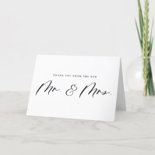 Black Calligraphy Mr. and Mrs. Newlyweds Wedding Thank You Card