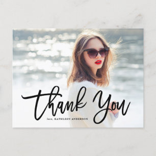 Black Calligraphy Photo Graduation Thank You Postcard