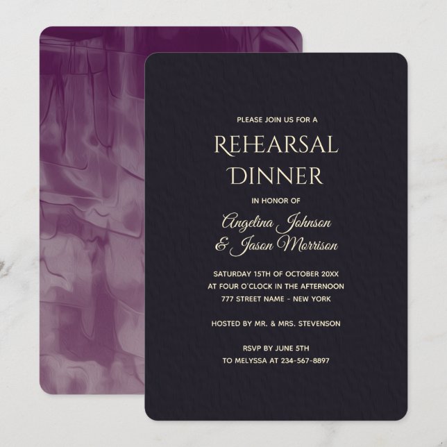Black Calligraphy Rehearsal Dinner Invitation (Front/Back)