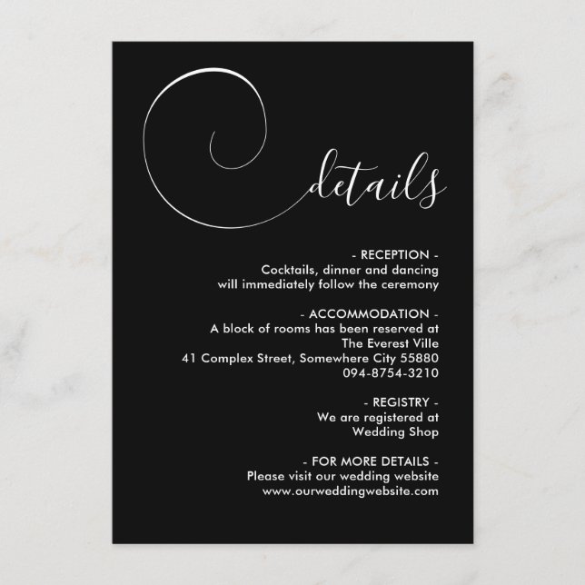 Black Calligraphy Script Enclosure Card (Front)