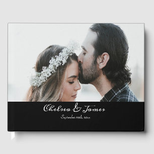 Black Calligraphy Script Photo Wedding Guest Book