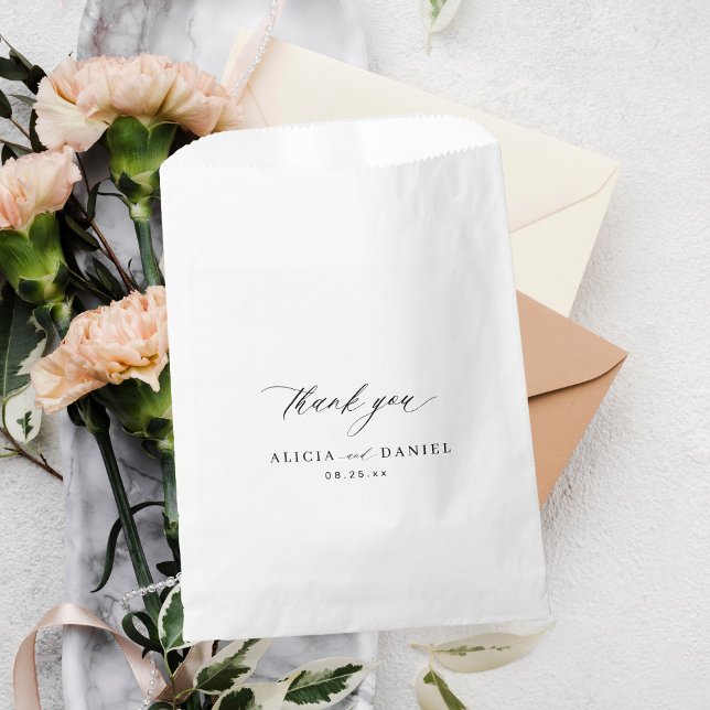 Black calligraphy script thank you wedding favour bags (Creator Uploaded)