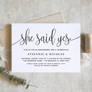 Black Calligraphy She Said Yes Engagement Invitation