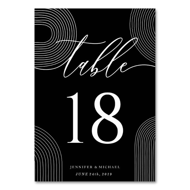 Black Calligraphy Signature Seating Minimalist Table Number (Front)