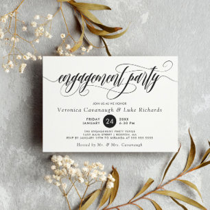 Black Calligraphy Swirls Engagement Party Invitation