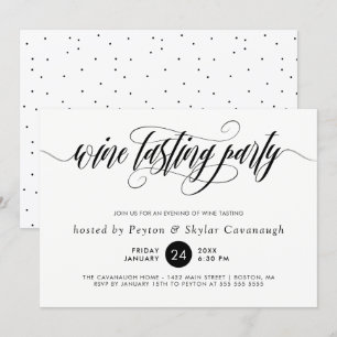 Black Calligraphy Swirls Wine Tasting Party Invitation