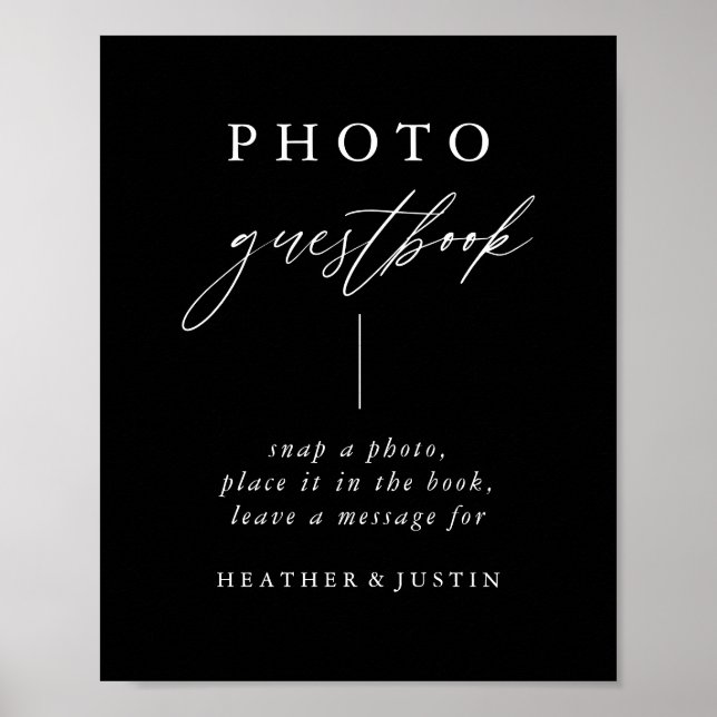 Black Calligraphy Wedding Photo Guestbook Sign (Front)