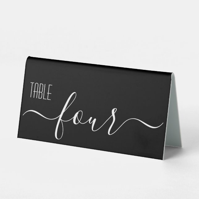 Black Calligraphy Wedding Table Number Four (Front)