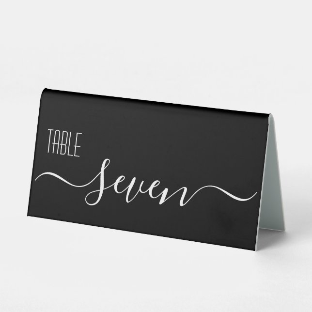 Black Calligraphy Wedding Table Number Seven (Front)