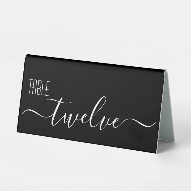 Black Calligraphy Wedding Table Number Twelve (Front)