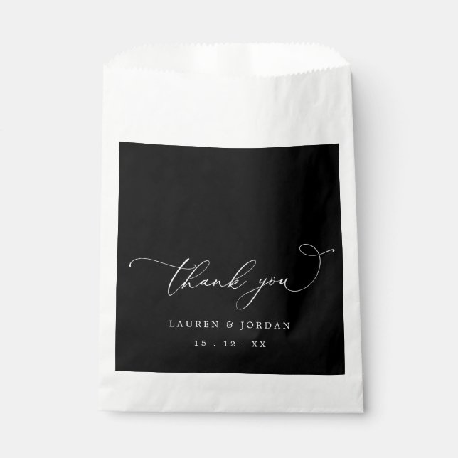Black Calligraphy Wedding Thank You  Favour Bags (Front)