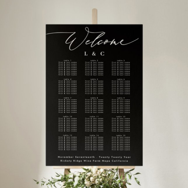 Black Calligraphy Wedding Welcome Seating Chart (Creator Uploaded)