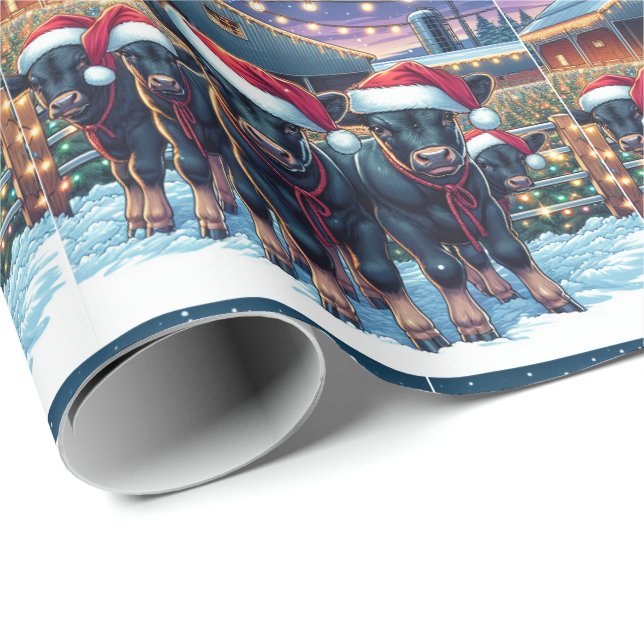 Black Calves With Santa Hats By Christmas Barn Wrapping Paper (Roll Corner)