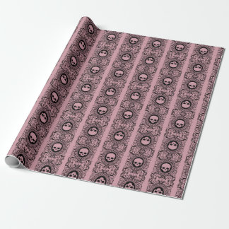 black Cameo Damask Skulls on pink Wrapping Paper