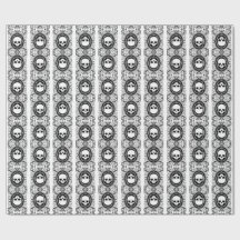 Black Cameo Damask Skulls on white Wrapping Paper