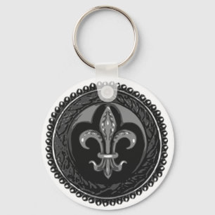Black Cameo Fleur de lis Key Ring