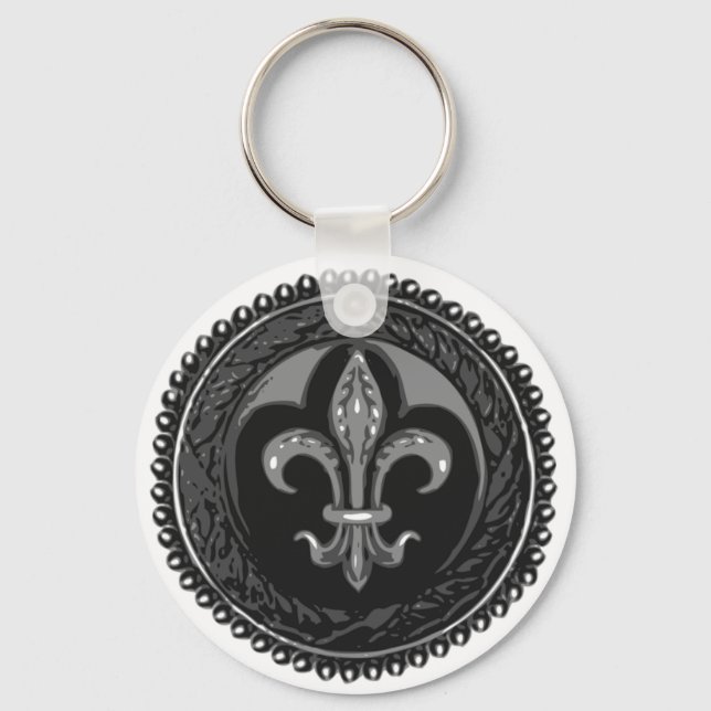 Black Cameo Fleur de lis Key Ring (Front)