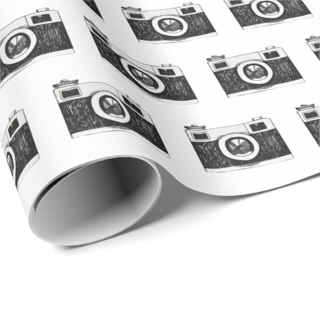 Black Camera Graphic On White Wrapping Paper (Roll Corner)