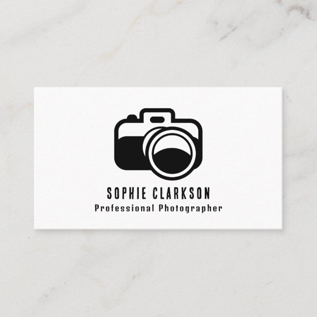 Black Camera Icon, Photographer, Photography Business Card (Front)