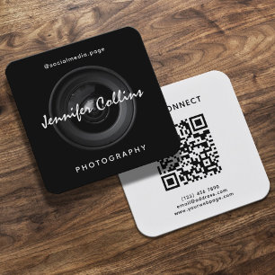 Black camera lens photography  square business card