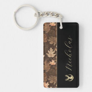 Black, Camo, and Gold Elegant Script Name Key Ring
