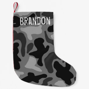 Black Camo Grunge Name Christmas Stocking