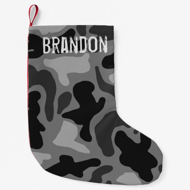 Black Camo Grunge Name Christmas Stocking (Front)
