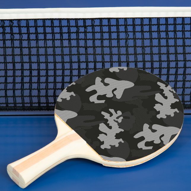 Black Camouflage Pattern Ping Pong Paddle (Insitu)