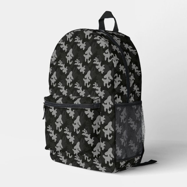 Black Camouflage Pattern Printed Backpack (Back Corner Right)