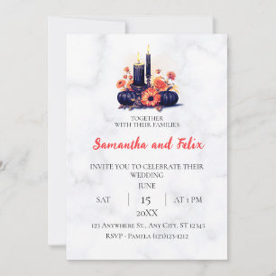 Black Candle Autumn Harvest Marble Wedding Invitation