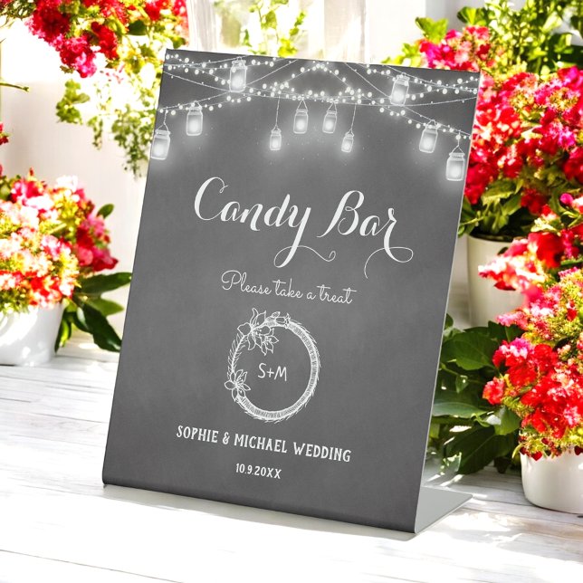 Black Candy Bar Wedding String Lights Pedestal Sign (Creator Uploaded)