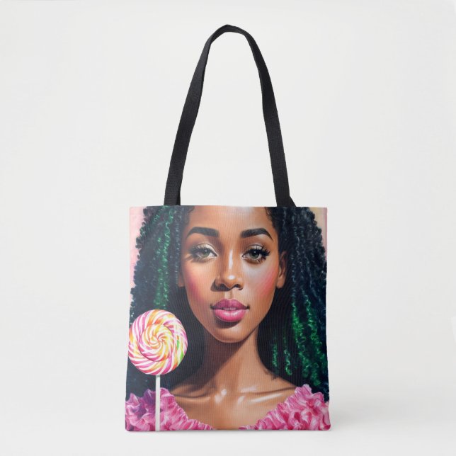Black Candy Girl Lollipop Beauty Tote Bag (Front)